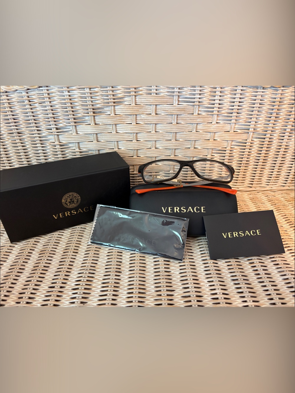 Versace Brown Eyeglasses with Metal and Orange Temples
